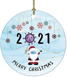 Christmas Ornament 2021 Year of The Vaccine Holiday Souvenir Keepsake Hanging Ornaments for Xmas Tree New Year Party Decorations 3 Inch Flat Circle Ceramic Ornament