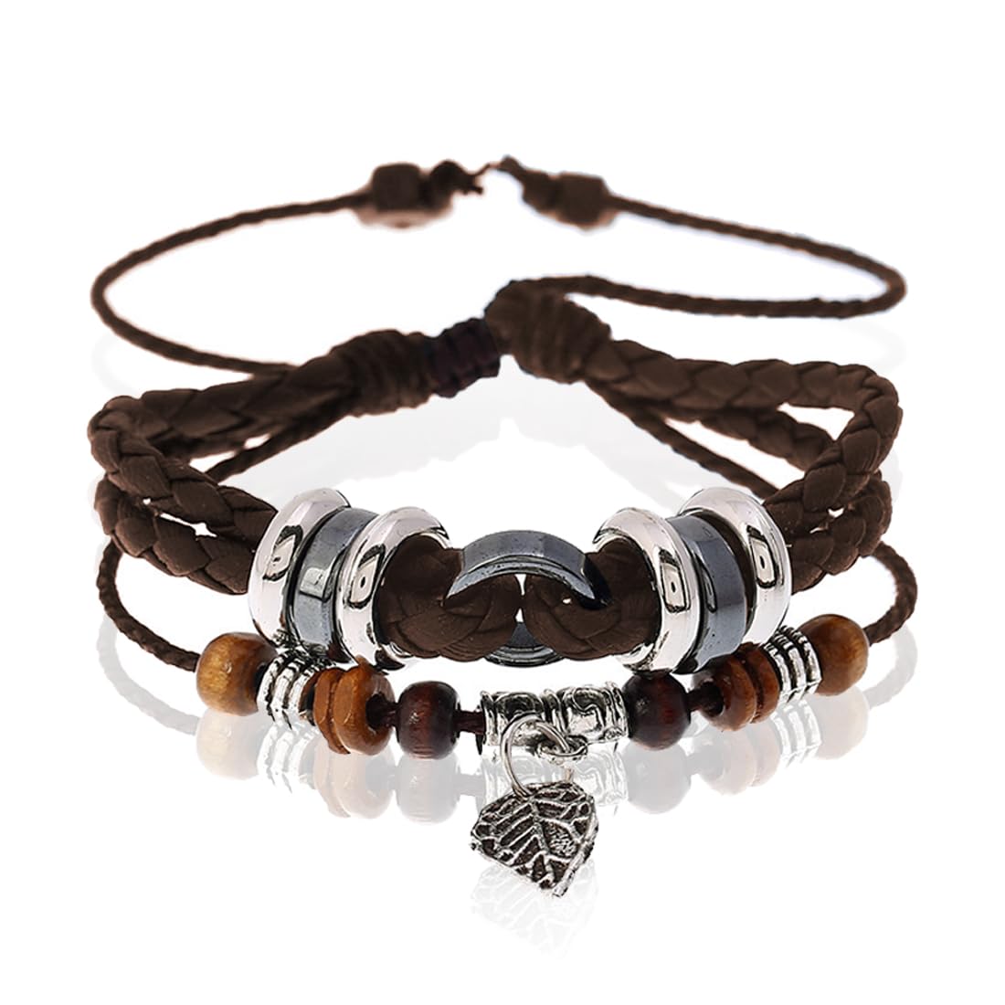 KXUSW Pulsera De Cuero Doble Trenzado Estilo Boho-Pulsera Personalizada-Pulsera Vintage Para Hombre-Pulsera Vintage Para Mujer-Pulsera De Cuero De Longitud Ajustable