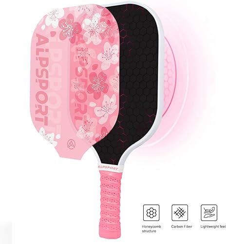 Miniatura 3 de Sakura - Juego de 12 palas de pickleball rosadas, raqueta de cereza de grafito aprobada por USAPA con agarres atados, 2 bolas de pickleball para