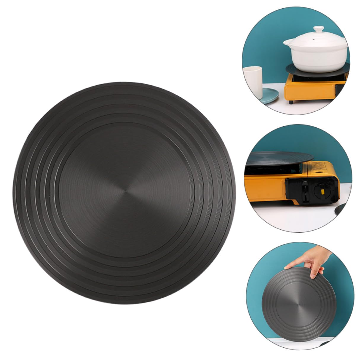 VICASKY Diffusore di Calore per Fornello Gas 28cm in Alluminio Nero Piastra Rotonda Antiscottatura e Sbrinamento per Cucina Domestica