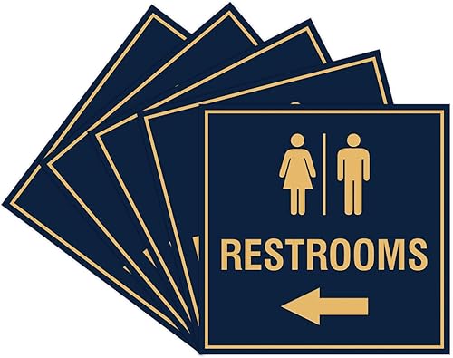 Miniatura 69 de Signs ByLITA Letrero cuadrado de flecha izquierda para baños con cinta adhesiva (plata cepillada) – grande (paquete de 1) Brushed Silver,Azul,Marrón