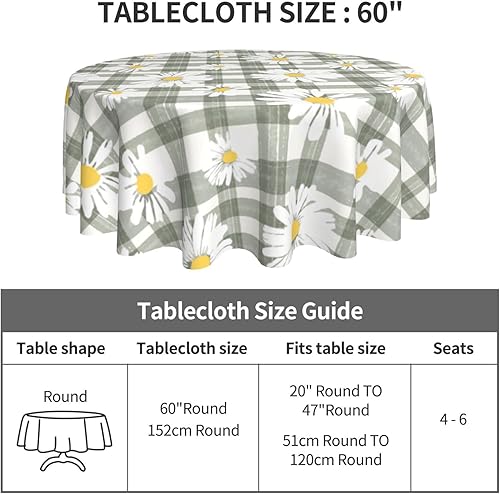 Miniatura 5 de Mantel redondo de primavera y verano con diseño floral de margaritas verde salvia de 60 pulgadas, mantel decorativo para fiestas en el hogar,