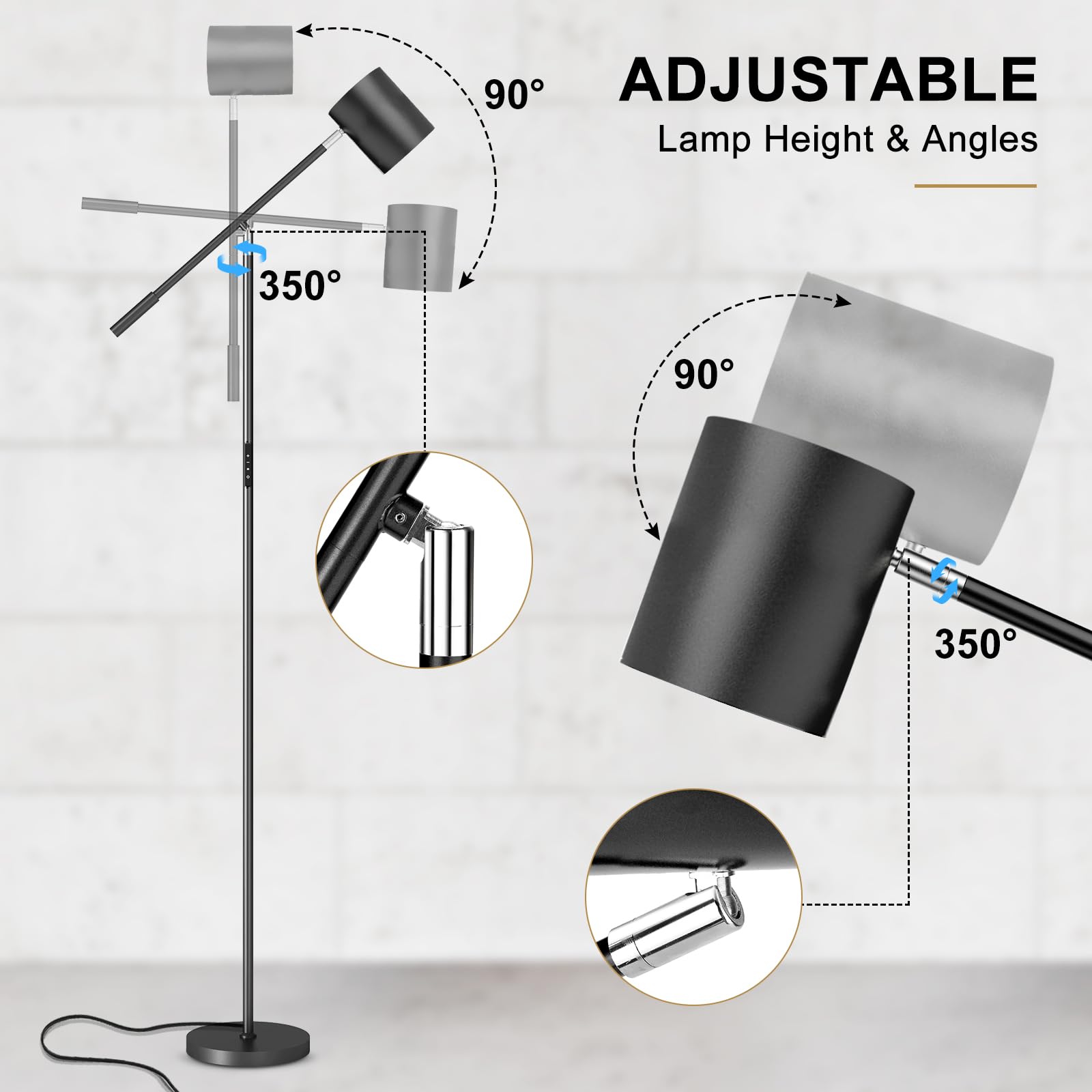 2024 LED Floor Lamps for Living Room, Modern 71" Swing Arm Tall Standing Lamp with Remote & Touch Control, 12W/1000LM Bright Dimmable Floor Lamp for Bedroom, Office, Reading, Sewing and Craft, Black