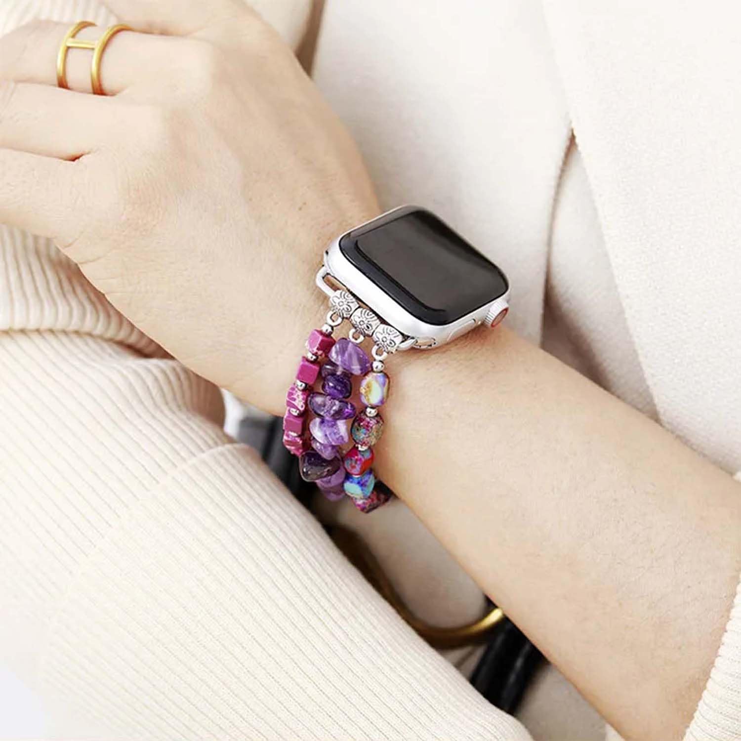 Boho Beaded Bracelets for Women Compatible with Apple Watch Bands 38mm 40mm 41mm 42mm 44mm 45mm 46mm 49mm Elastic Stretch Handmade Strap for iWatch Ultra 1/2 SE Series 11 10 9 8 7 6 5 4 3 2 1
