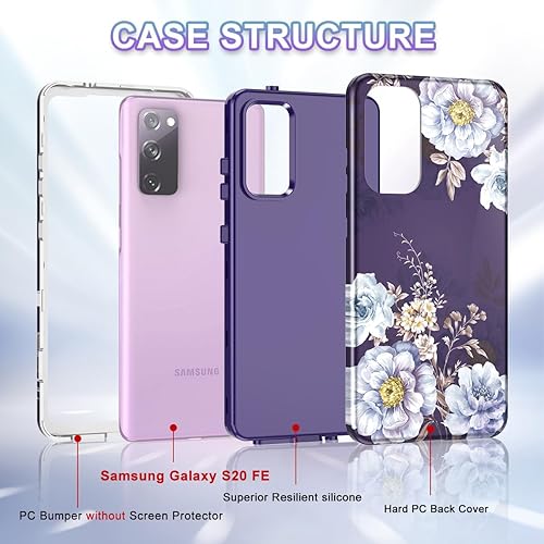 Miniatura 2 de Btscase Funda para Galaxy S20 FE 5G, patrón de mármol 3 en 1, resistente a prueba de golpes, cuerpo completo, policarbonato duro y suave protección