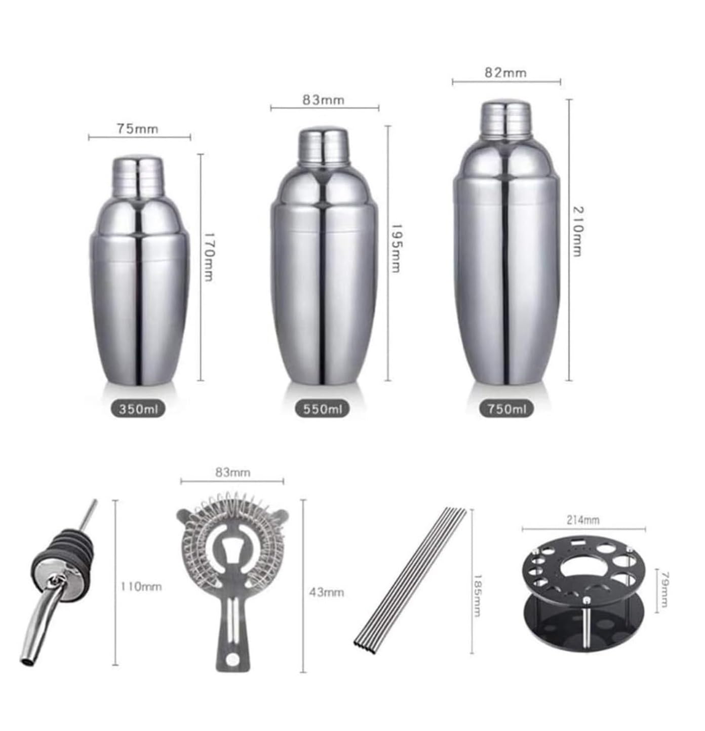 Coctelera Kit Kit Coctelería Juego De Barra De Cóctel De Acero Inoxidable De 19 Piezas con Estante De Almacenamiento Giratorio Herramienta De Camarero Cocktail Kit Simple (Color : A, Size : 750ml)