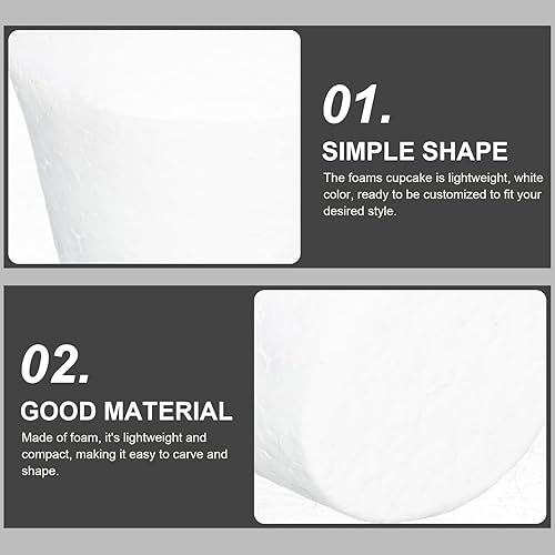 Miniatura 7 de Gadpiparty 20 piezas de espuma blanca, modelo de magdalena de espuma de poliestireno, modelo de pastel falso, espuma de poliestireno expandida para