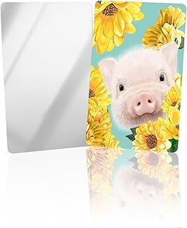 OComster Farmhouse Cute Pig Sunflower Compact Mirror Bulk Mini Card Mirror, Oil Painting Teal Rustic Animal Small Compact Mirror for Purse, Rectangular Handheld Pocket Makeup Mirror