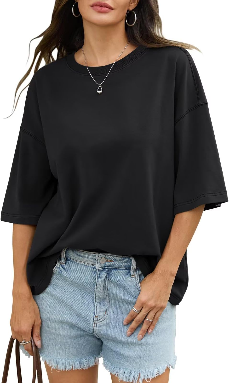 Womens Cotton Oversized T Shirts Drop Shoulder Half Sleeve Boxy Tops Crewneck Loose Fit Short Sleeves Tee 2026