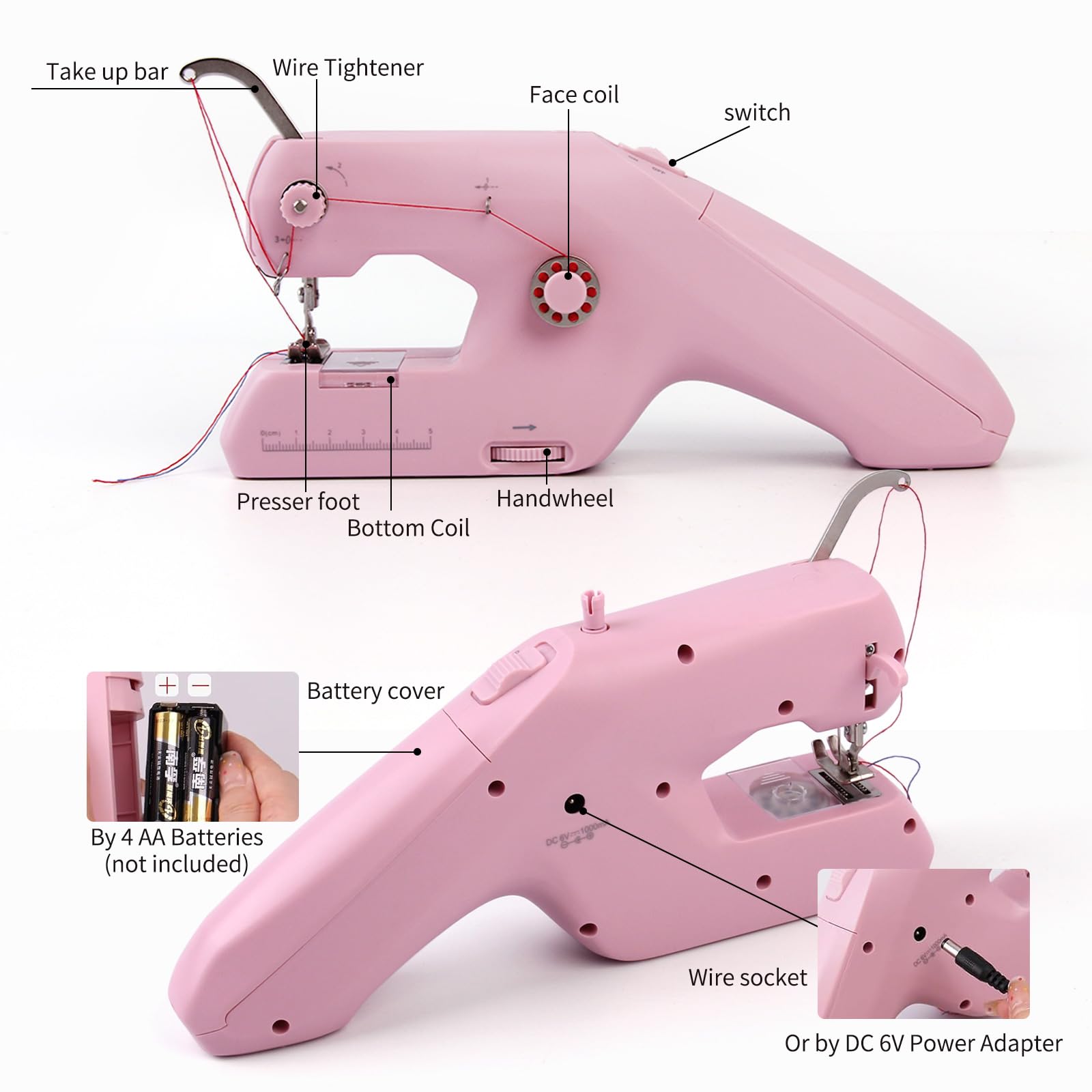 Macchina da Cucire a Mano Doppio Filo, Macchina da Cucire Elettrica Portatile Con Accessori e Risultato Finale per Abbigliamento, Tessuti, Tende, Casa e viaggi