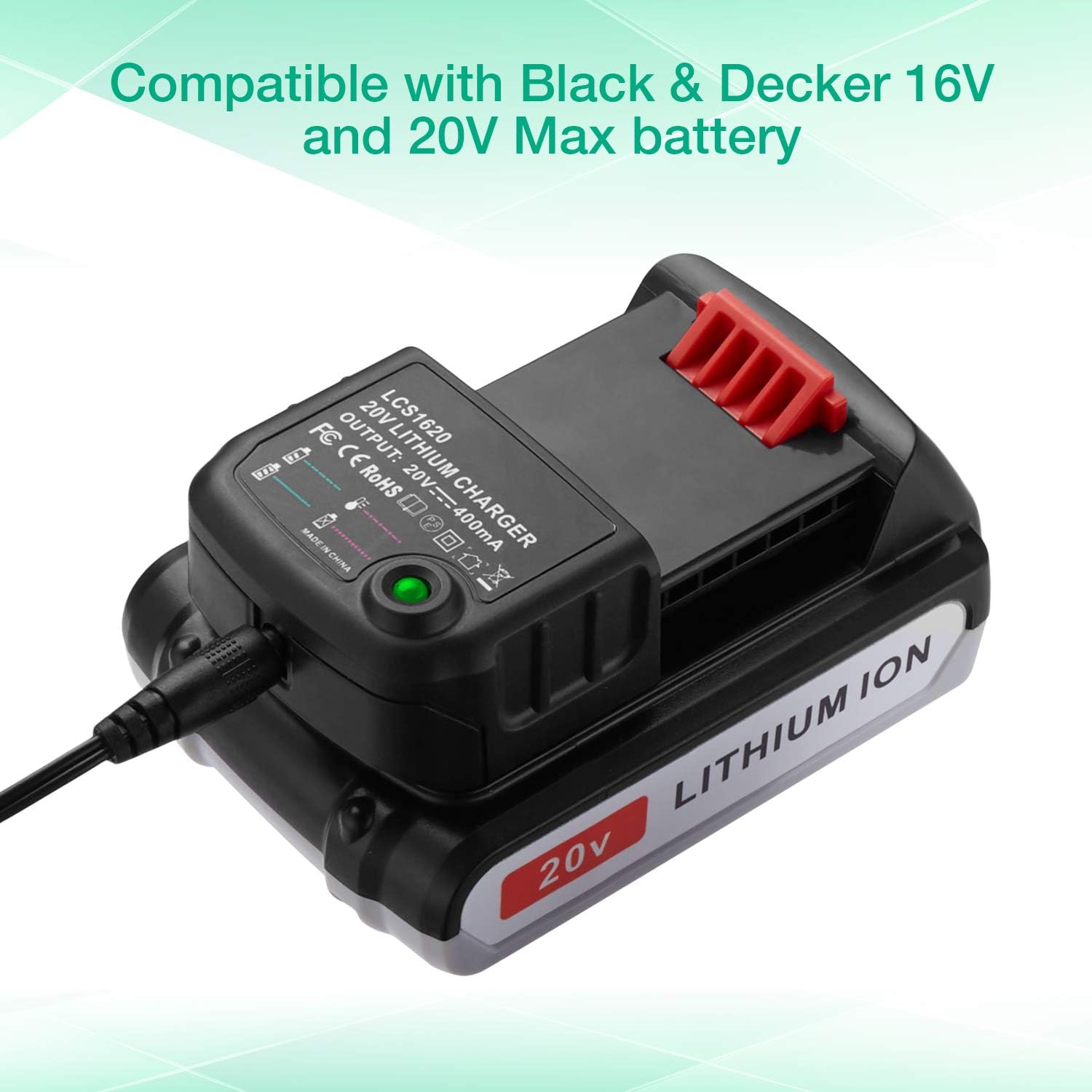 2 Pack LBXR20 Battery 20V MAX 3.0Ah Replacement for Black and Decker Battery with Charger for Black Decker LBXR20-OPE LBX20 LBX4020 LB2X4020 LBXR2020-OPE LB2X3020-OPE LBXR20BT LCS1020 LSW221