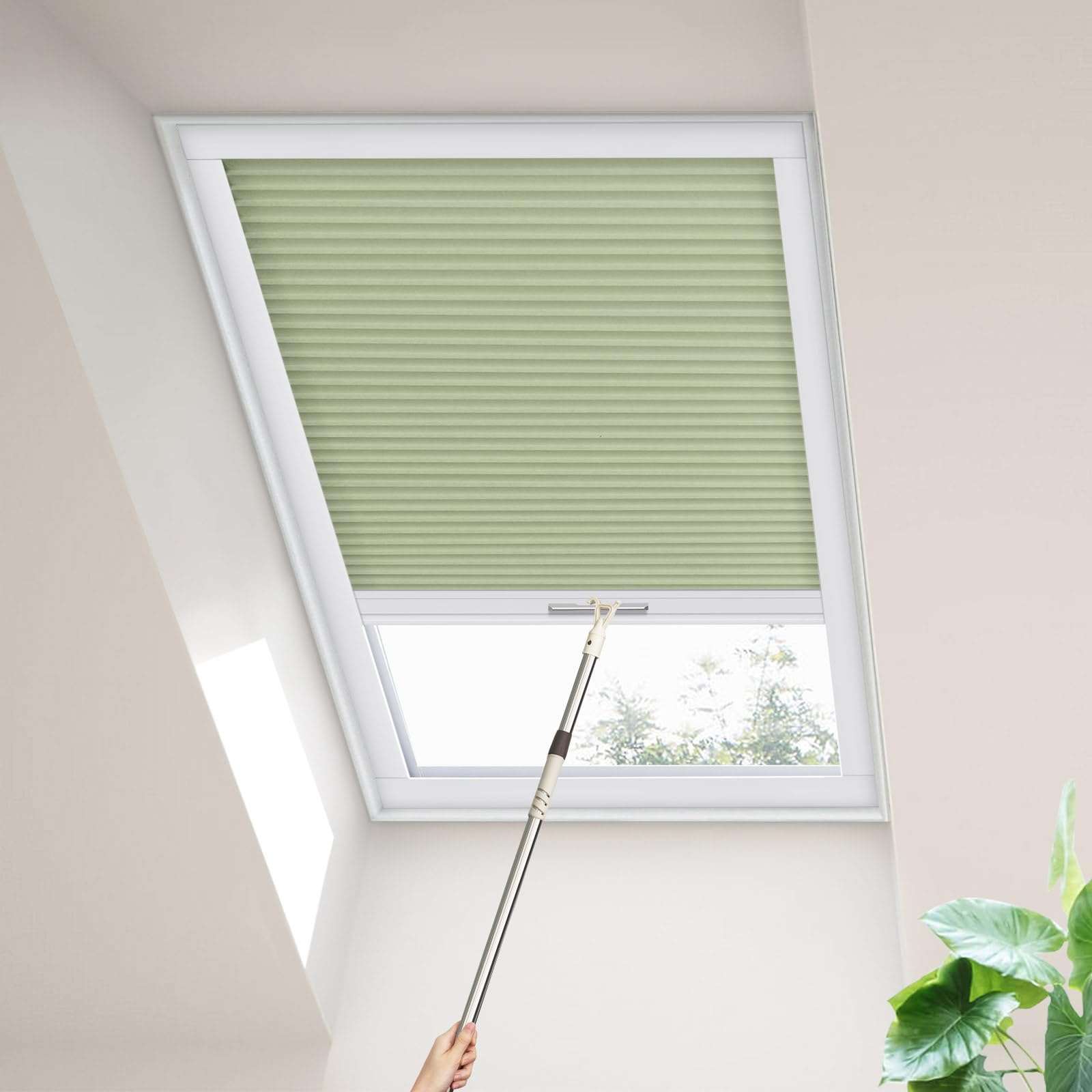 Moonice Skylight Blinds Cordless Roof Honeycomb Window Blinds Light Filtering Cellular Pleated Roof Shades for Home Easy to Install Shades for Inclined Plane Room Windows Custom Size, Matcha Green