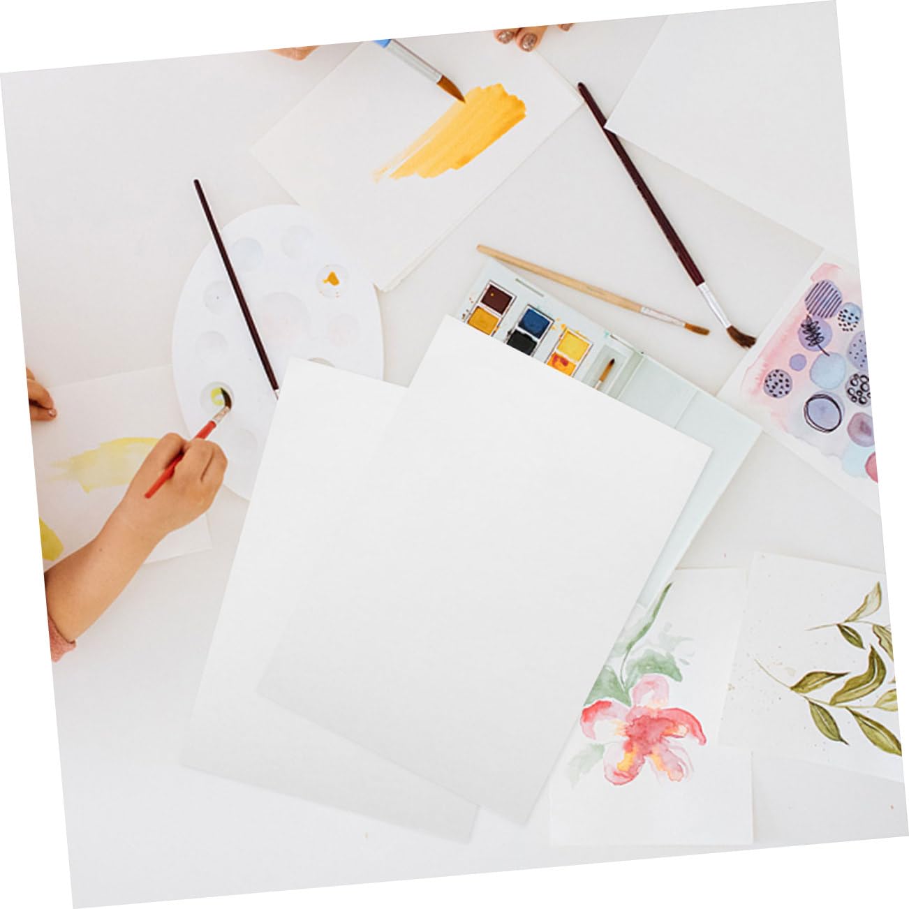 Aquarellpapier 160g 8k Weiß, 100 Blatt, Dickes Malpapier | Wasserfarben und Acrylfarben, Grobe Struktur, Papier für Malheft und Übungsblätter