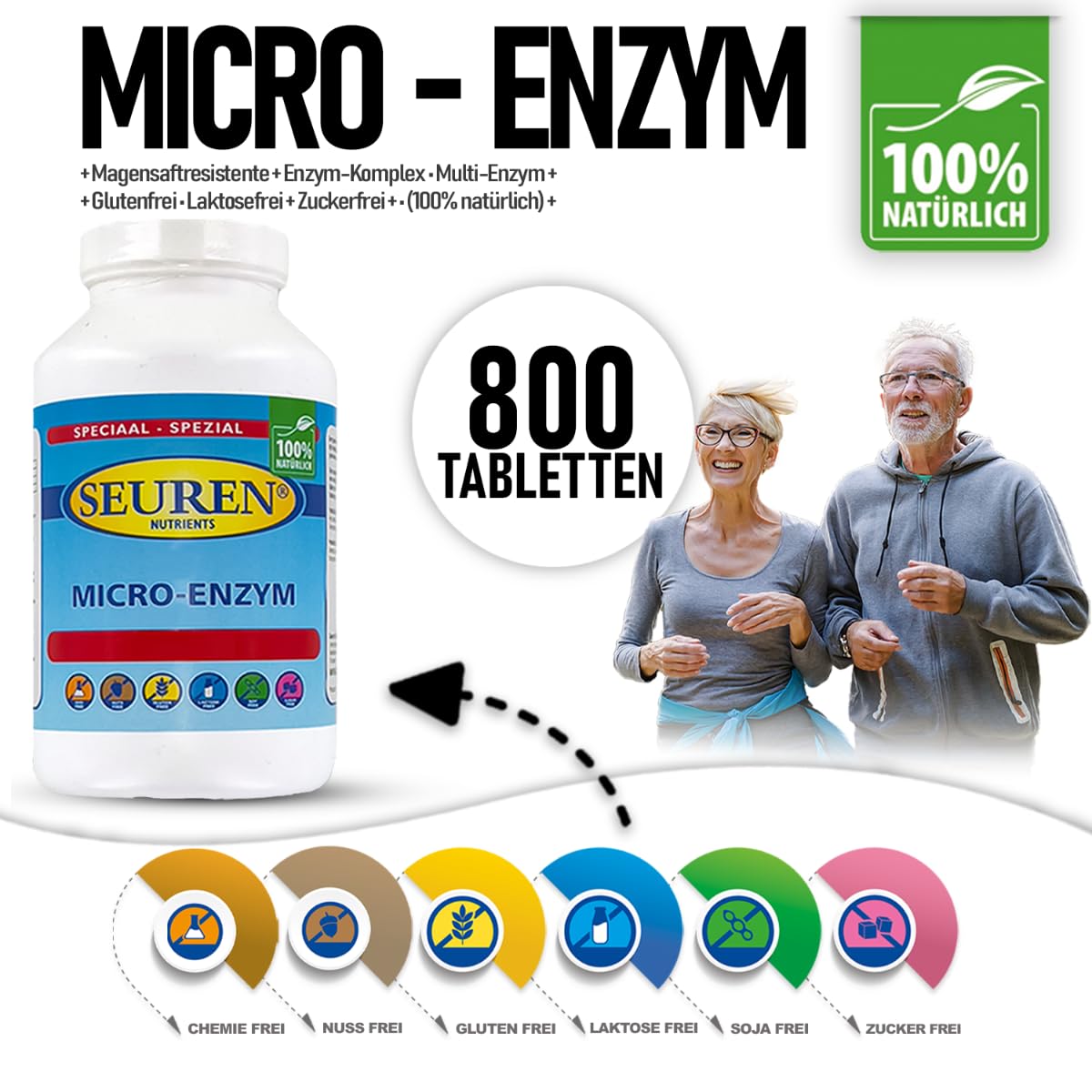 Seuren Nutrients | Micro Enzym 800 Tabletten | Magensaftresistente | Multi-Enzym | Glutenfrei | Laktosefrei | Zuckerfrei | (100% natürlich)