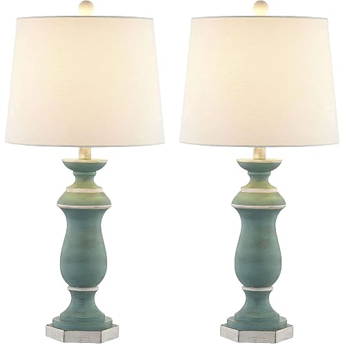 Maxax 27" Farmhouse Table Lamps Set of 2, Antique Green Resin Bedside Nightstand Lamps, 3-Way Dimmable Rustic End Table Lamps with White Fabric Shade for Living Room Bedroom Office