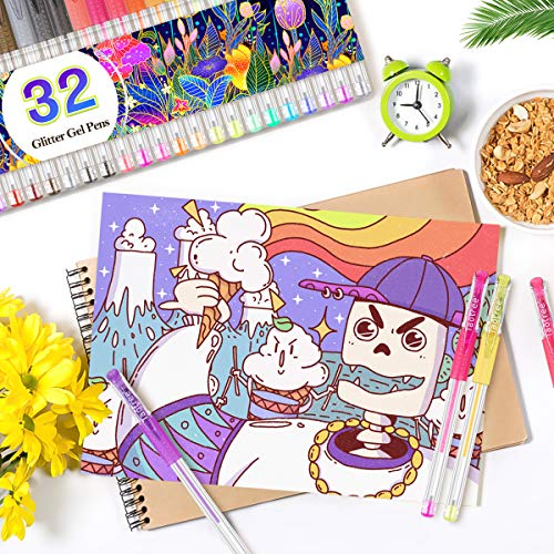 Taotree 662964 Glitter Gel Pens, 32 Color Neon Glitter Pens Fine Tip Art Markers Set 40% More Ink Colored Gel Pens thumb #2