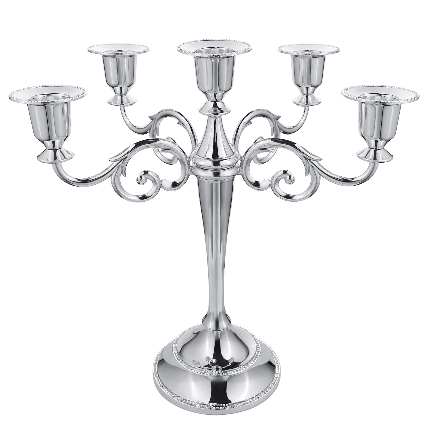 RICHEE-NL 10.63" Tall Metal Candelabra Retro Table Candlestick Holder 5 Arms Silver