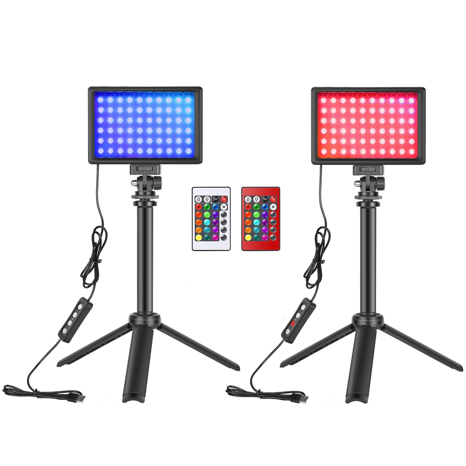 Joleritc2 Pack RGB Fill Light LED Video Lights Dimmable USB ed with Desktop Tripod Mounting Head Remote Control Video Conference Live Streaming Online Teaching