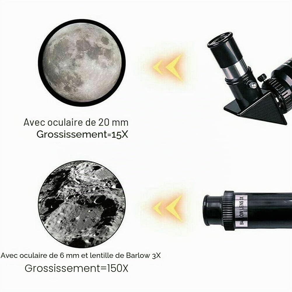 Télescope astronomique pour adultes et enfants débutants, télescope astronomique 150X, télescope 300 x 70 mm avec adaptateur trépied pour smartphone