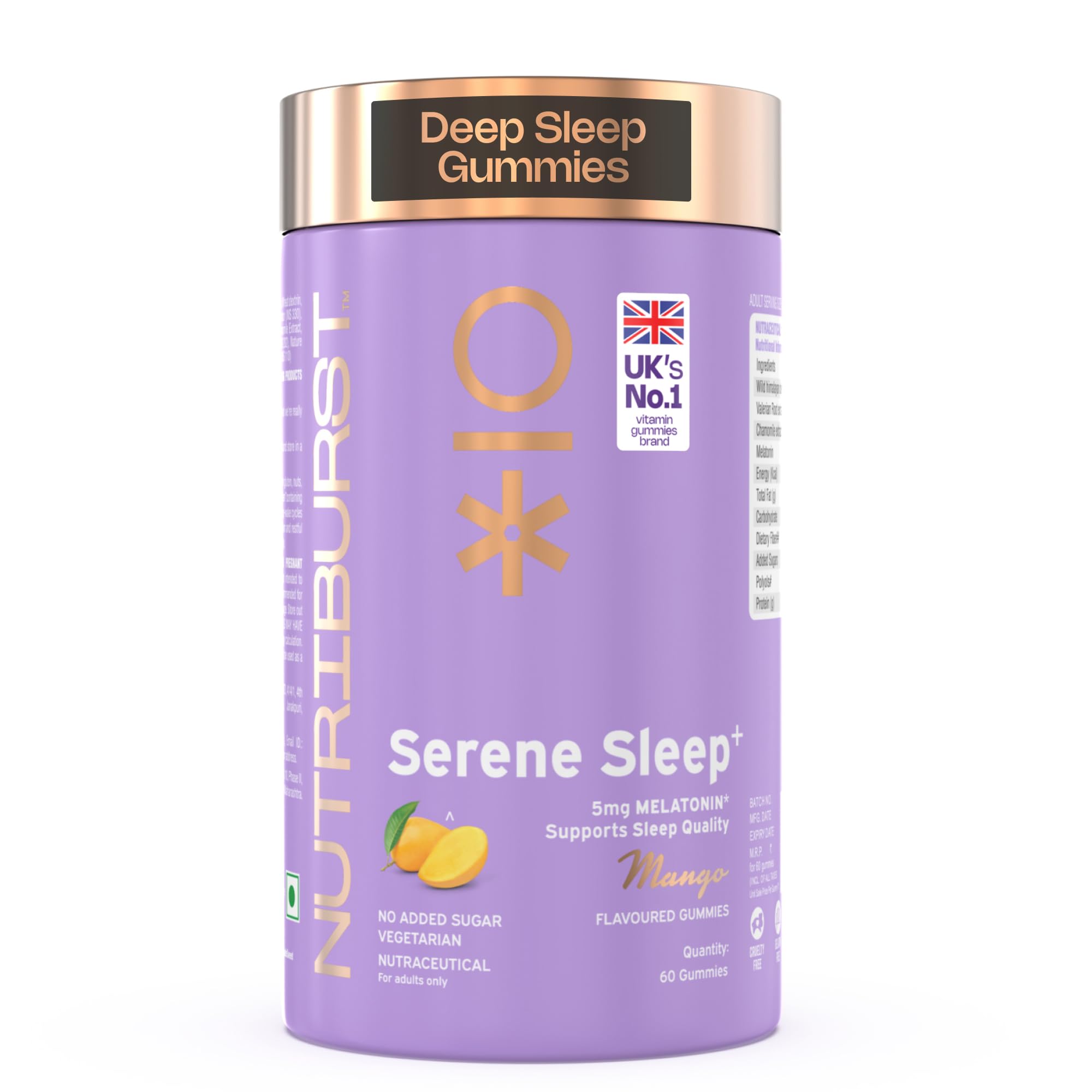 Serene Sleep 5MG Melatonin Gummies for Quality Deep Sleep, Fresh Wake Up | No Stress & Anxiety | Natural Non-Addictive, Non Habit Forming, No Added Sugar Sleep-Aid | Mango Flavor (60 Gummy)