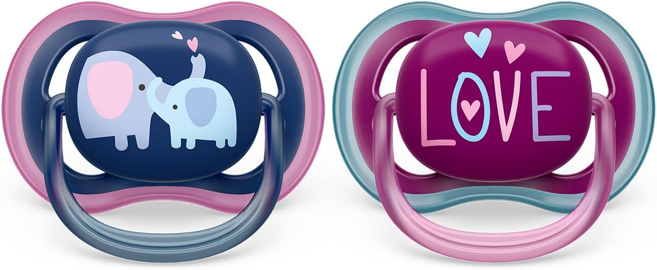 Philips Avent Ultra Air Soother - 2 x Light, Breathable Baby Soothers for Babies Aged 18 Months Plus, BPA-Free with Steriliser Carry Case (Model SCF349/22)