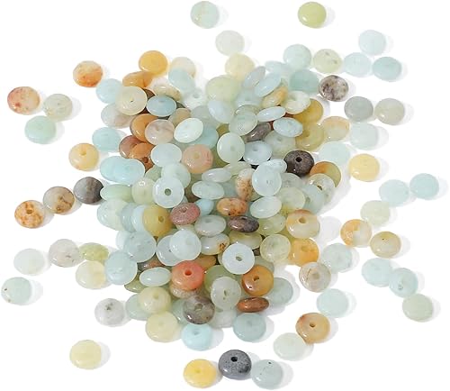 Miniatura 4 de Cuentas de piedra de disco de amazonita natural de 0.16 x 0.079 pulgadas, 160 cuentas de piedras semipreciosas sueltas para diseño de joyería