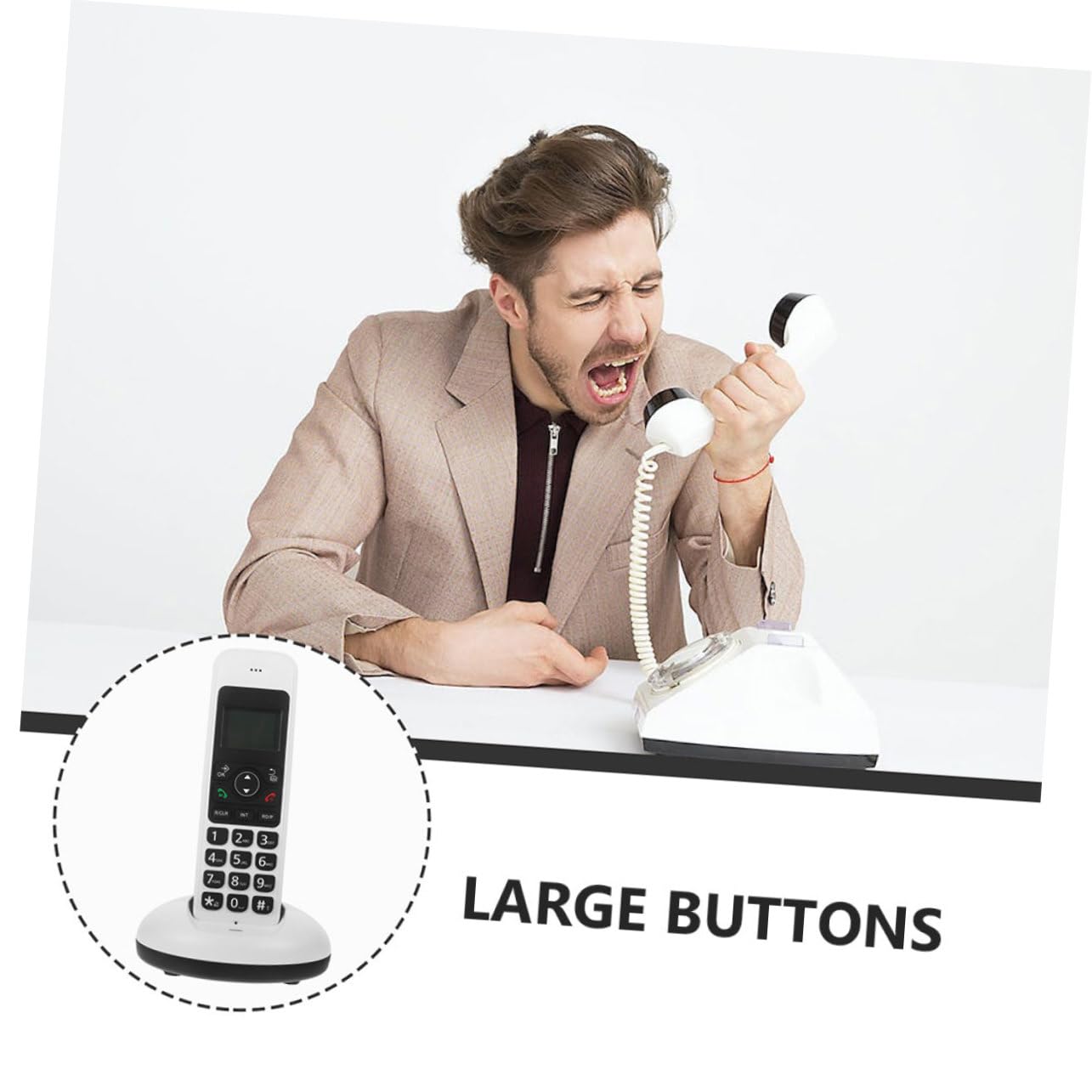 jojofuny Telefono Cordless Casa Grandi Tasti, Funzione Espandibile, Bianco, per Anziani e Vista Debole, per Casa e Ufficio