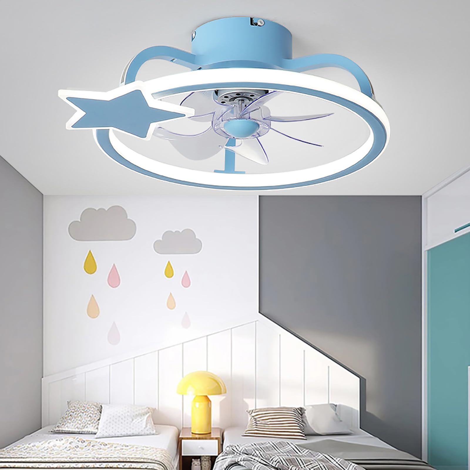 Ventilador De Techo niño Con Luz Y Mando Moderno Silencioso Lampara Ventilador Techo LED Regulable Verano Invierno Función 6 Velocidades Reversible Lámpara De Ventilador Para Dormitorio,Azul