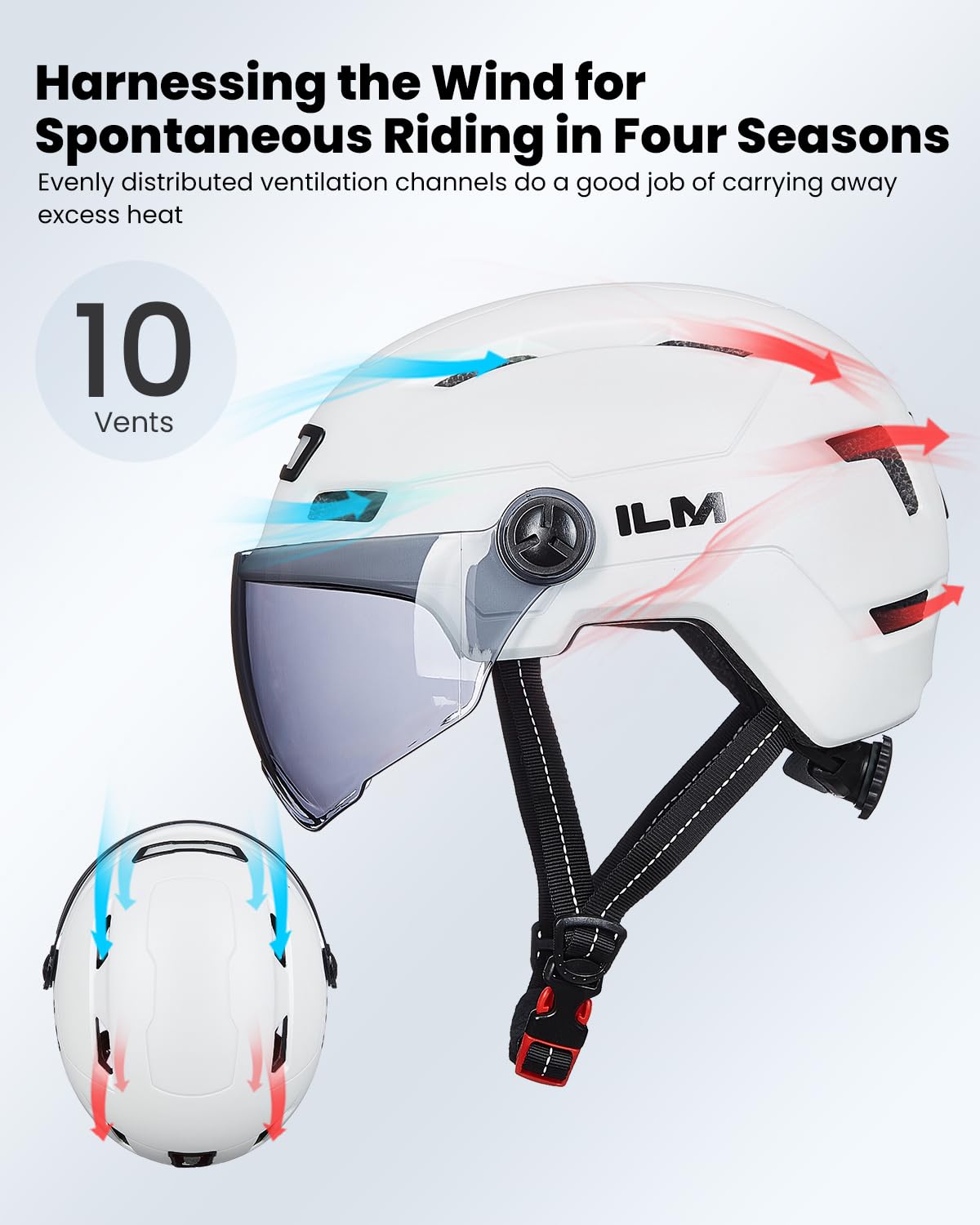 ILM Casco Bici Uomo Donna-Caschi Bici Adulti con LED USB Ricaricabile Luce Anteriore e Posteriore con Rimovibile Visiera-Casco Ciclismo Unisex per Pendolari Scooter Urbano