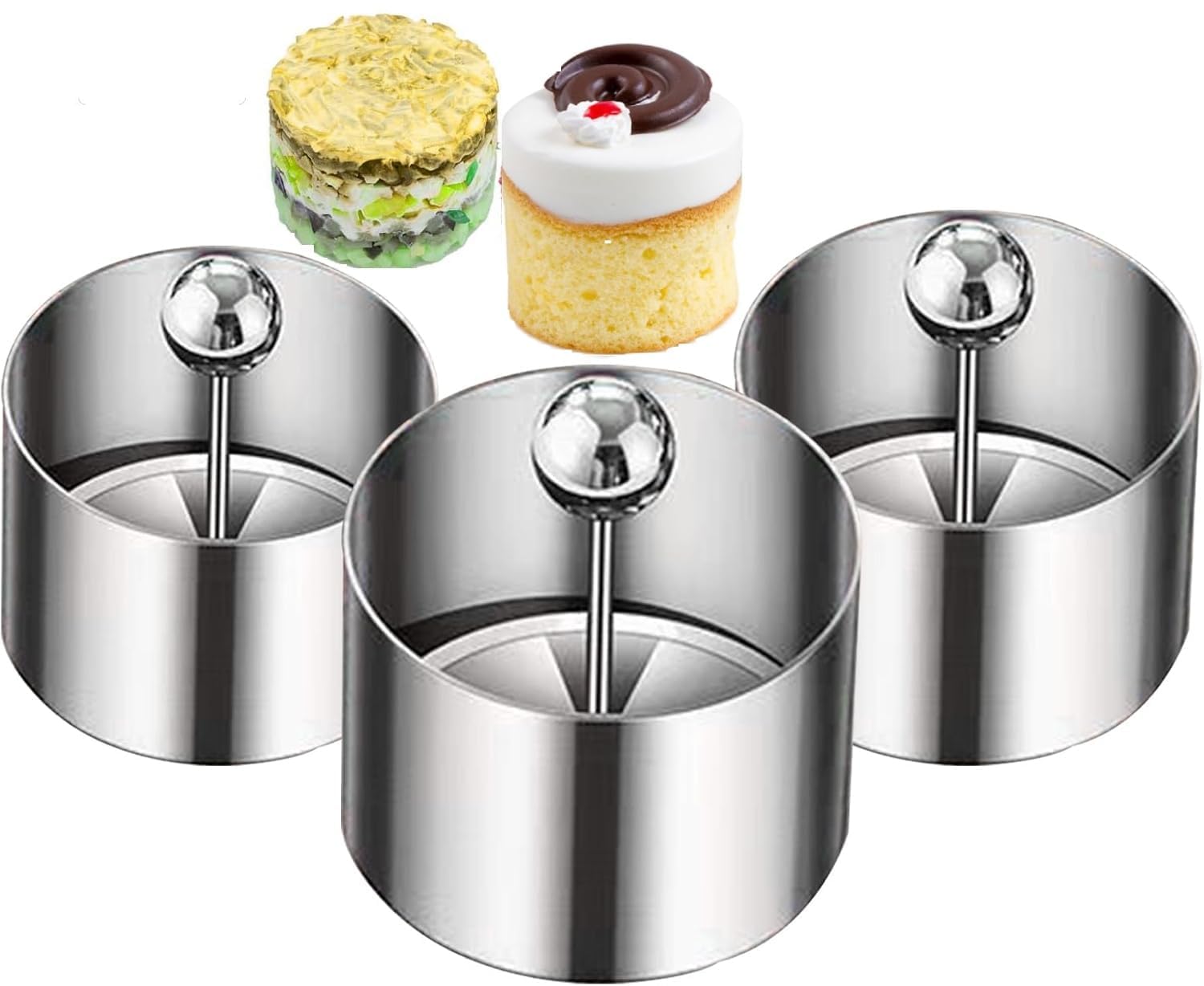Istara Pastry Ring Mold, Food Grade Stainless Steel Sushi Pastry Ring Mold, Round Sushi Maker for Home DIY Tart Ring for Baking, Cake Mousse Ring Press Set (1set of 3pcs)