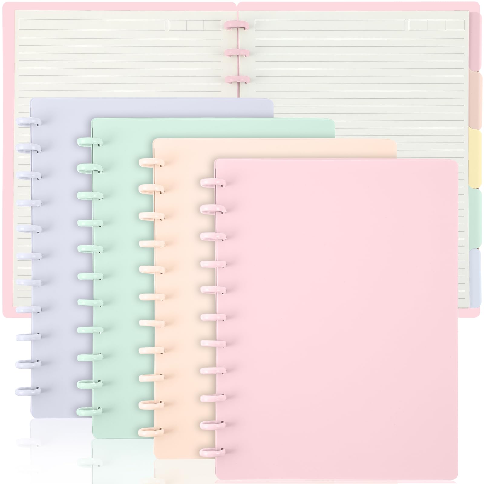 Glenmal Set di 4 quaderni con rilegatura a disco, 21,6 x 27,9 cm, formato lettera, include dischi, 5 divisori per note, pagine rimovibili a righe universitarie, pagine rimovibili ricaricabili per