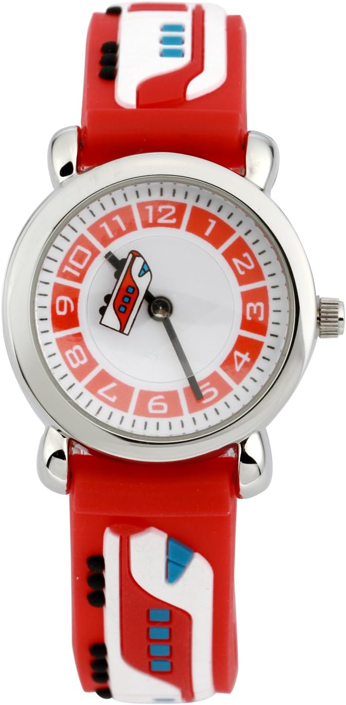 ele ELEOPTION Children's Watch Waterproof 3D Cute Cartoon Round Dial Silicone Rubber Band Quartz Wristwatch Xmas Gift for Little Girls Boy Kids Children Environmental Friendly - Subway, Red