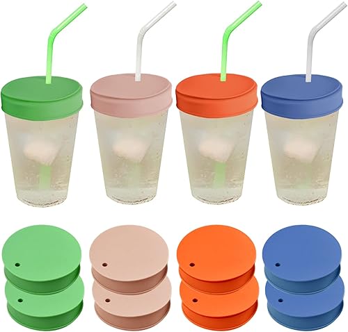 8 fundas para bebidas con protección contra el alcohol, tapas de silicona con pajilla, 4 colores, regalos para hijas, niñas universitarias y mujeres