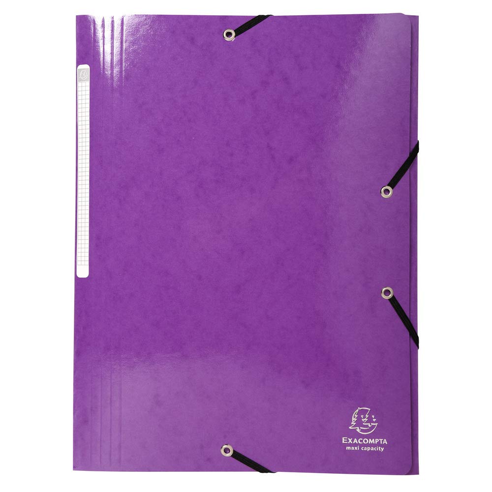 Exacompta - 55826E - Caja de 25 subcarpetas elásticas Iderama - Capacidad Maxi 3 bolsillos con tapeta - en cartulina plastificada brillante 425 g/m2 - tamaño 24 x 32 cm para formato A4 - color violeta