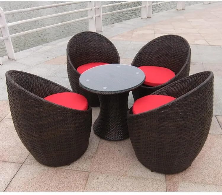 VIVAVIBE Premium Designer Garden/Balcony/Terrace/Coffee/Poolside Patio Wicker Seating Chair and Table Set Outdoor Furniture (NEST Model Black+RED Cushion, 4 Chairs 1 Table)-image-7