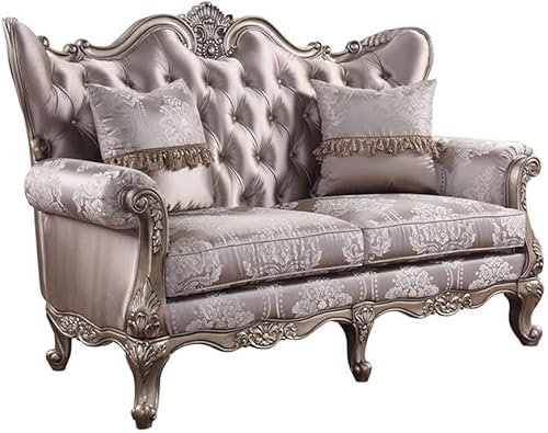 Acme Jayceon - Sofá biplaza de tela copetudo con 2 almohadas en color beige champán