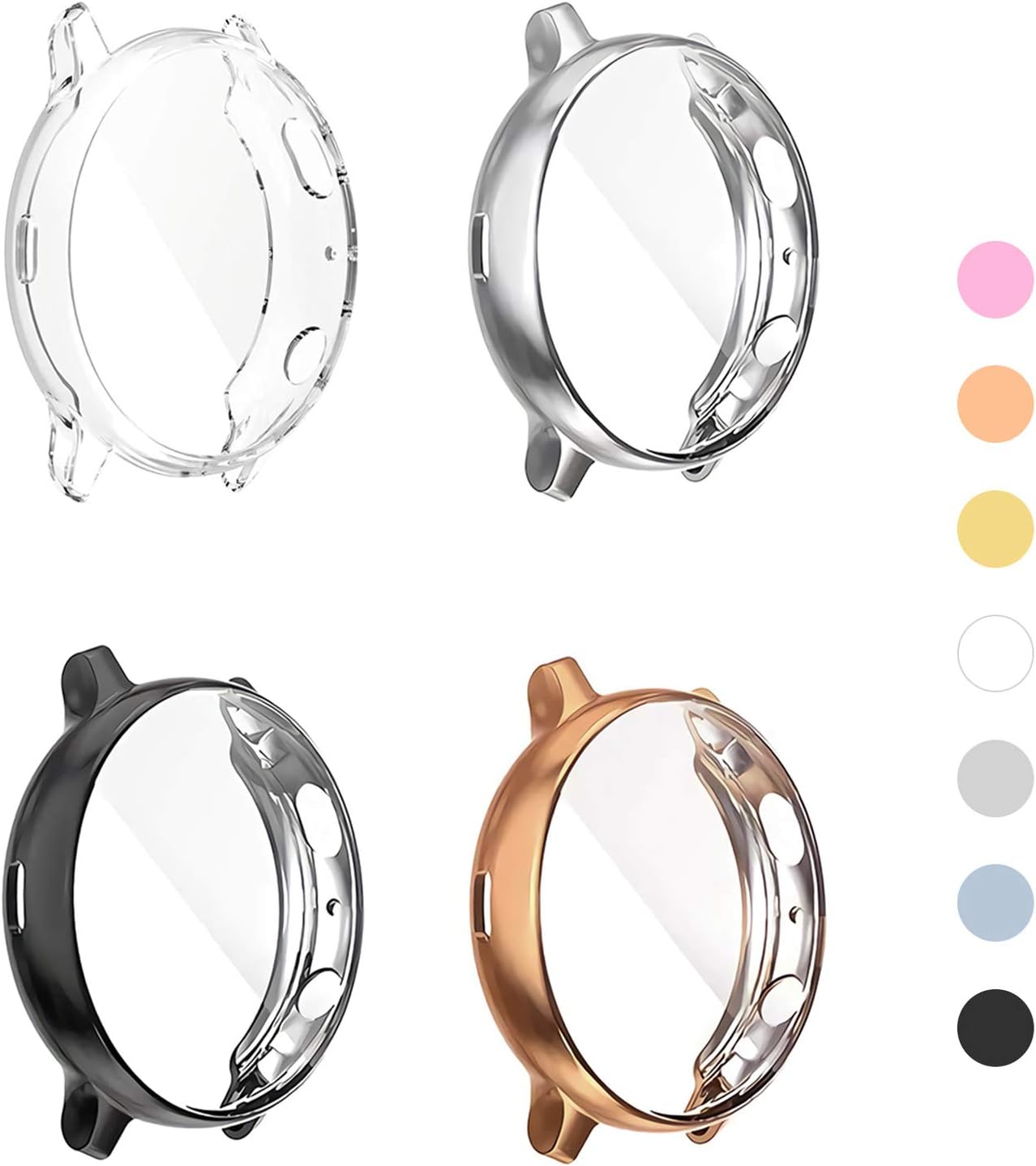 (4 Pack) Screen Protector Case Compatible for Samsung Galaxy Watch Active 2 40mm Silicone Bumper Protective Shell Face Cover (Active2 40mm Clear/Silver/Black/Rosegold)