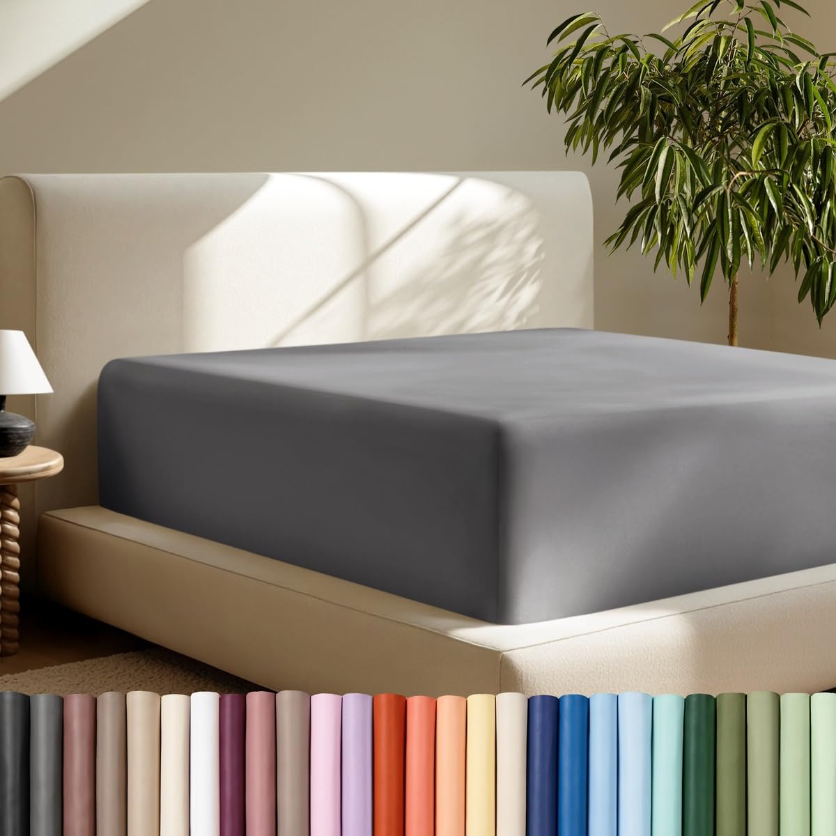 Bare Home Deep Pocket Fitted Sheet (Split Flex King - 22" Pocket, Grey)