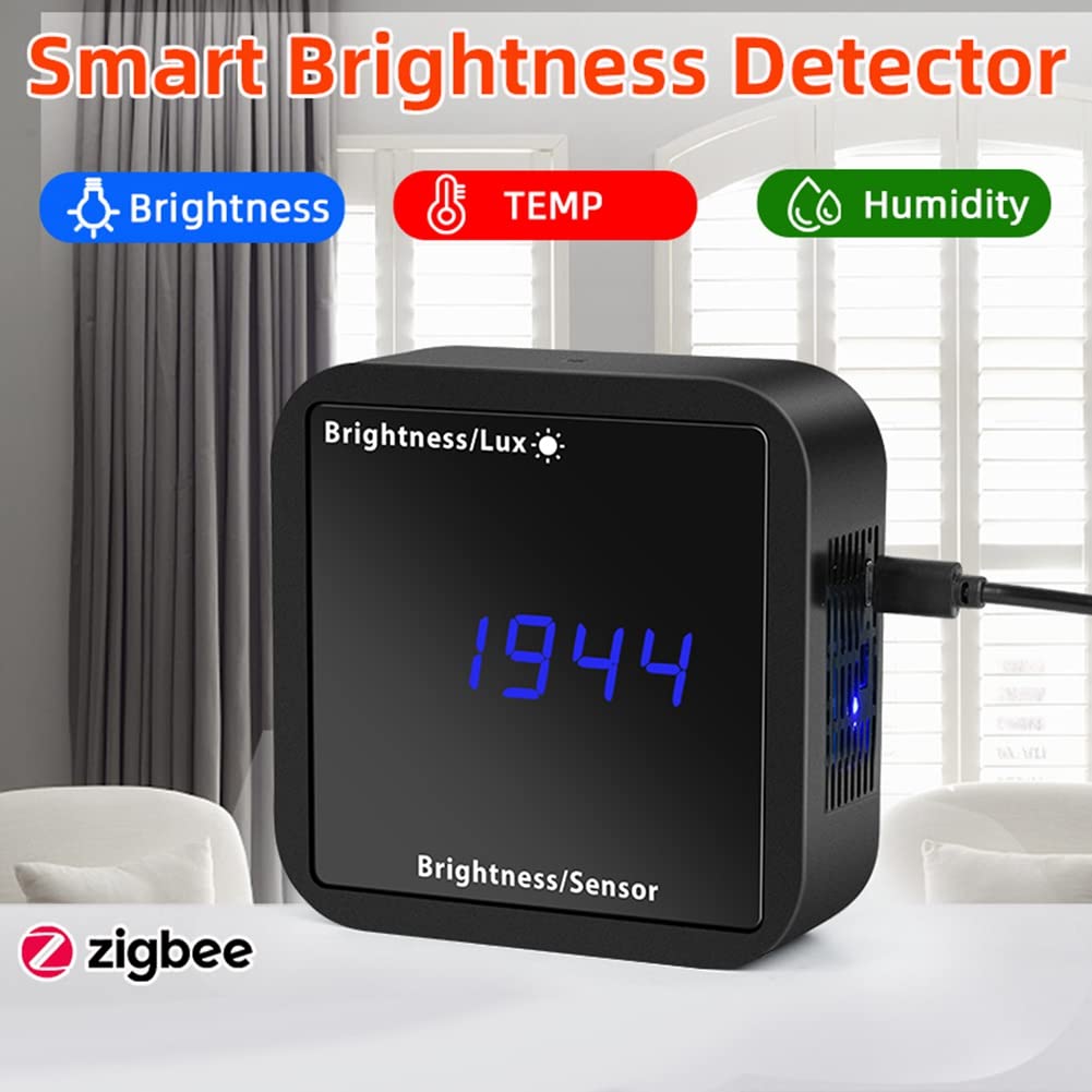 Tuya ZigBee Capteur de lumière Détecteur de luminosité avec affichage de détection de température et d'humidité Connexion de sécurité domestique intelligente