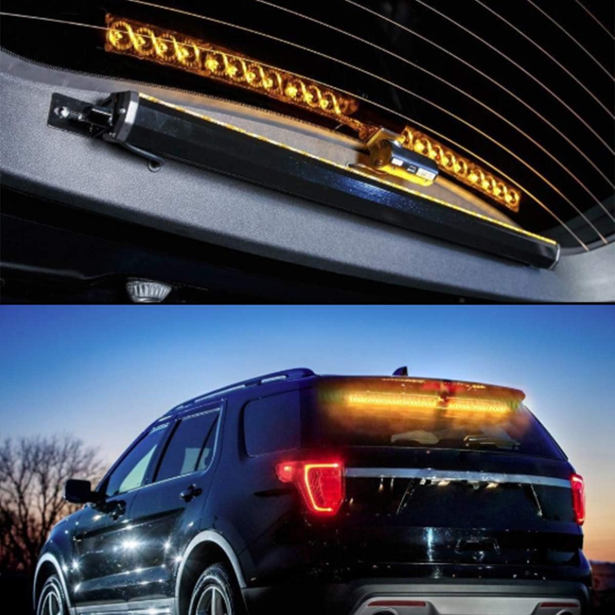 Emergency Light Bar 36 Inch 16 Flash Modes 32 Led Emergency Strobe Lights Traffic Advisor Directional Flashing Safety Light Bar with Led Display Screen Controller(35.5 Inch, Yellow/White)