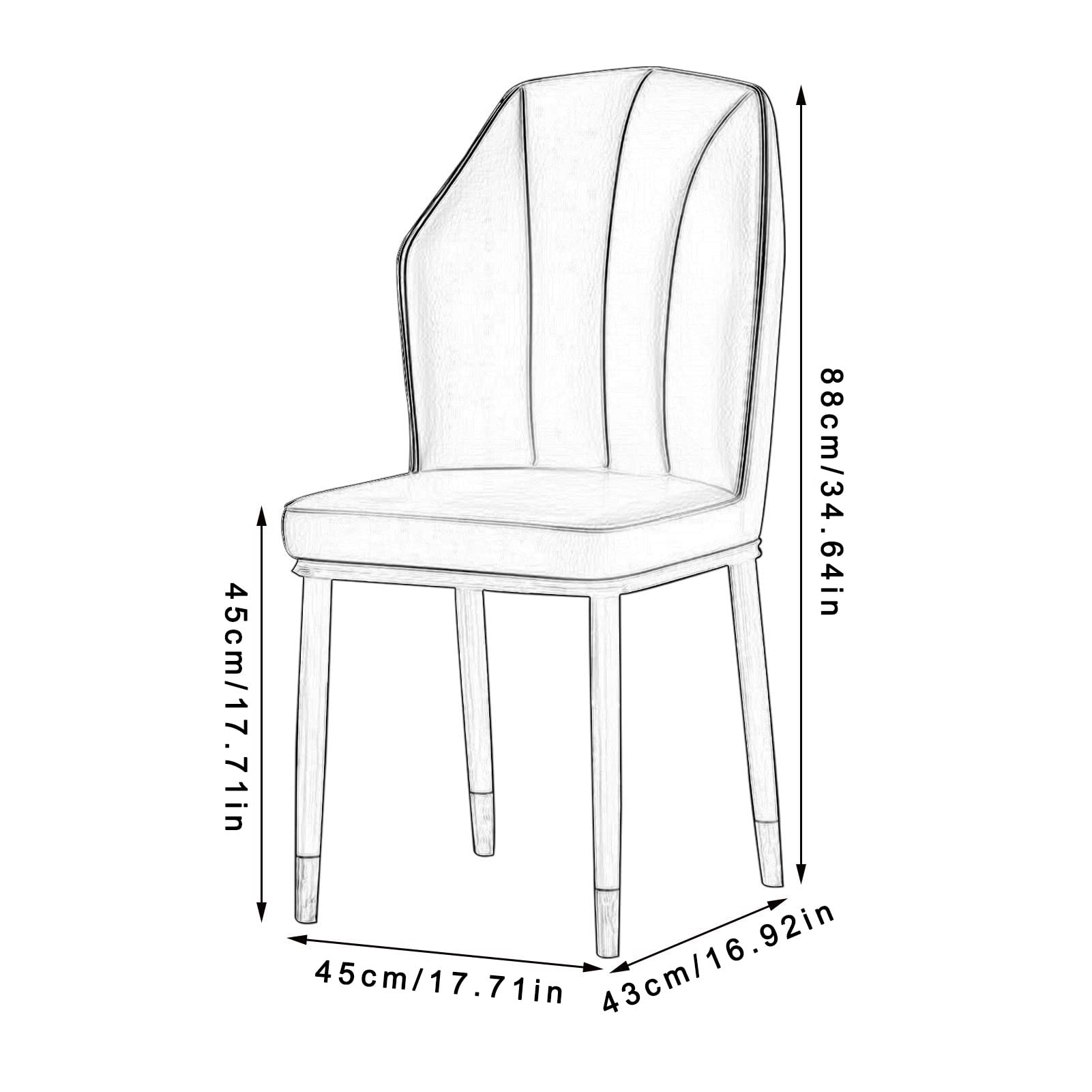 SJIALEN Modern Dining Chairs Set of 4, Kitchen Living Room Carbon Steel Legs Dining Chair Water Proof PU Leather Side Chair Kitchen Chair (Color : Light Blue, Size : 45x43x88cm)