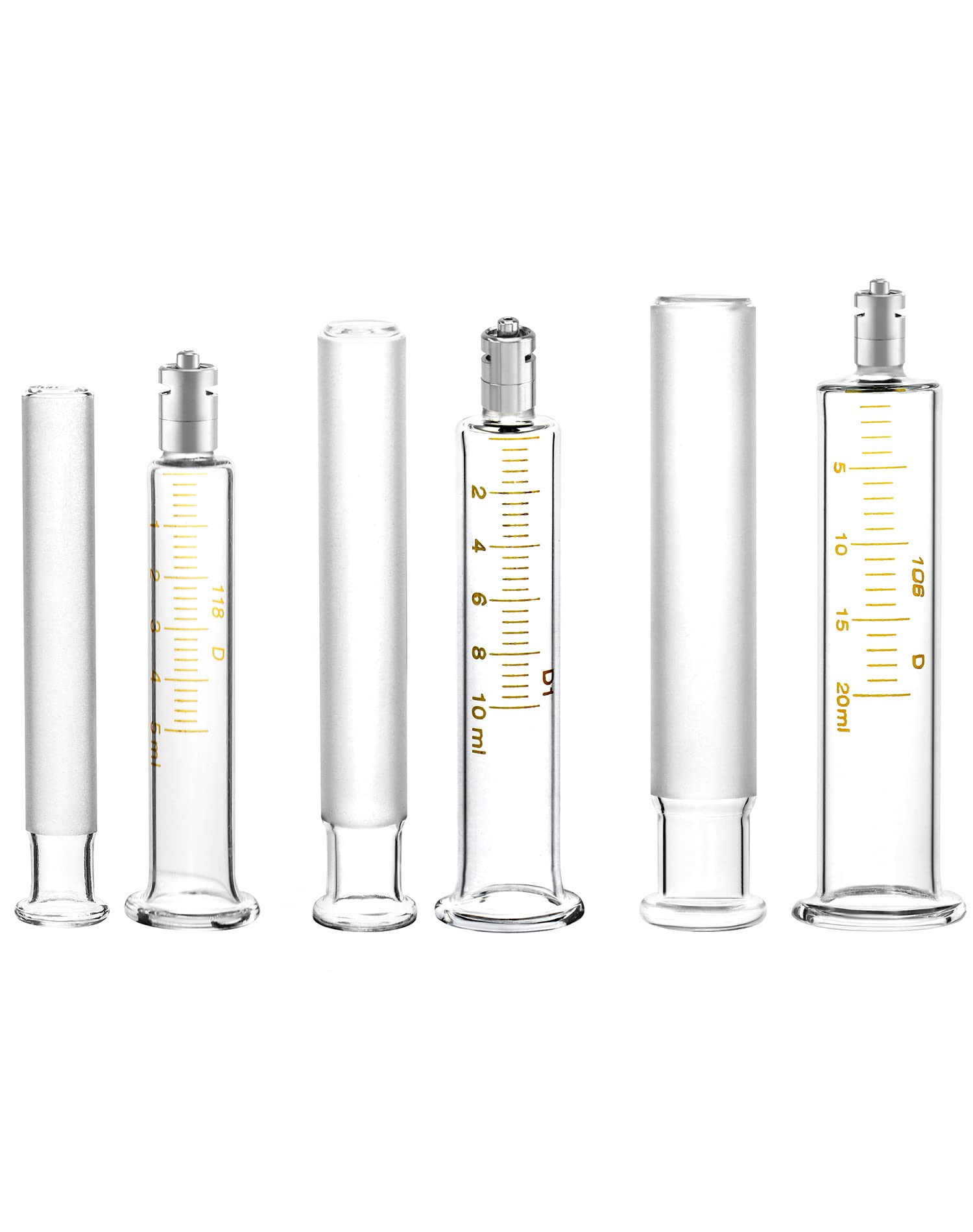 Seringue en verre – Capacité de 10 ml, lot de 2 verrous Luer Lock en métal sans aiguille (5 ml + 10 ml + 20 ml)
