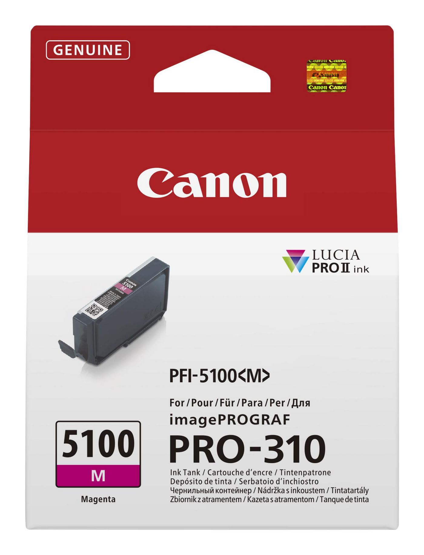 Canon PFI-5100M – Cartouche d’Encre d’Origine pour imprimante Photo (1x Magenta) – Compatible imagePROGRAF PRO-310