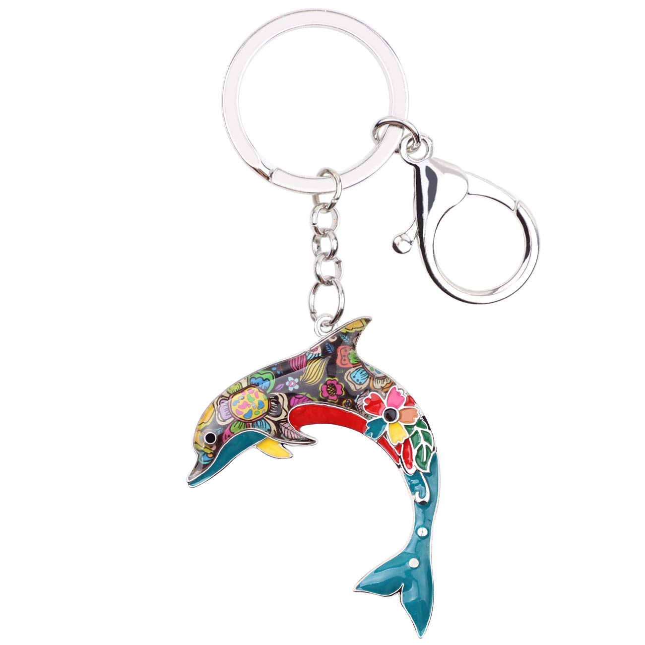Newei Women's Multicolor Enamel Alloy Dolphin Keychain Cute Dolphin Dangle Keyrings For Girls (Multicolor)