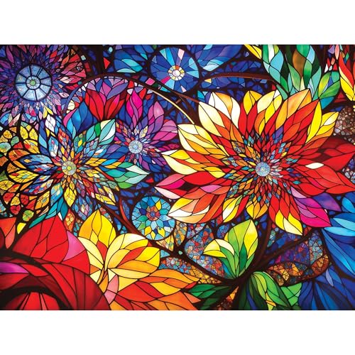 RoseArt - Stained Glass - Flowers - 300 Piece Adult Jigsaw Puzzle for Adults