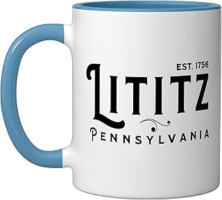 Lititz Pennsylvania PA Lancaster County Cool Small Town USA Ceramic Mug, Blue/White