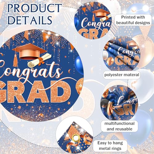 Image of AIBIIN Congrats Grad Backdrop Blue Orange Gold Glitter Balloons Congratulations Graduation Party Decorations Background for Photography Graduation Decorations 2026 Party Supplies 70.8x43.3 Inch