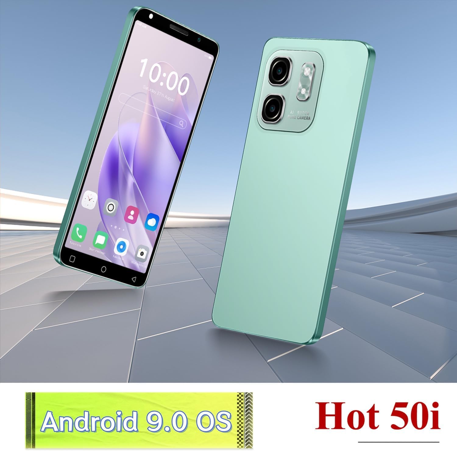 Hot50Pro Billiges Handy, 5,0 Zoll HD-Bildschirm, 16GB ROM (Erweiterung auf 128GB), 3500mAh große Batterie, Gesichts-ID/WiFi/GPS/Android-Telefon (Black)