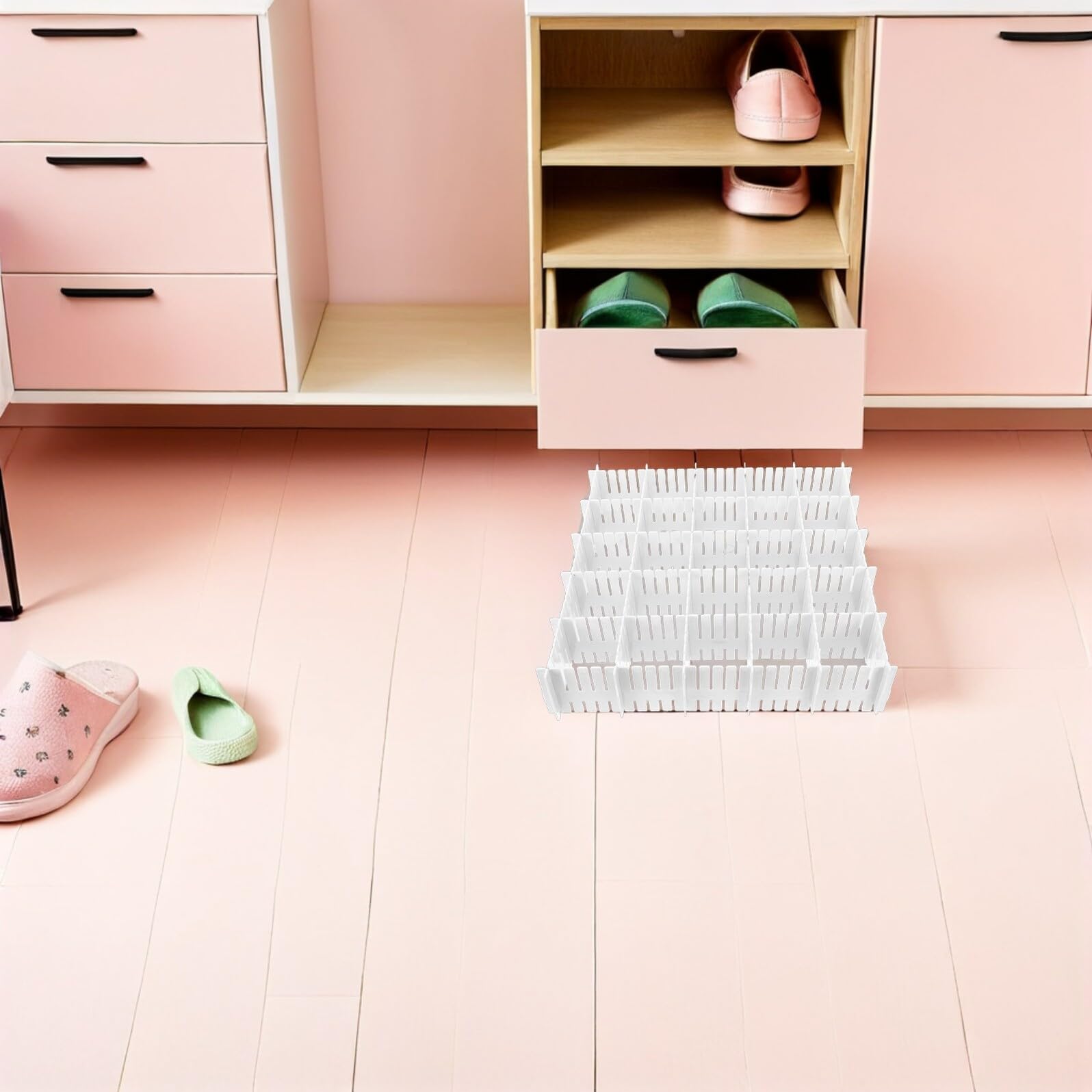 Divisori per Cassetti in Plastica Regolabili 24 Pezzi, Organizer a Griglia per Cucina, Ufficio e Camera da Letto, Divisori Multifunzionali per Piccoli Cassetti e