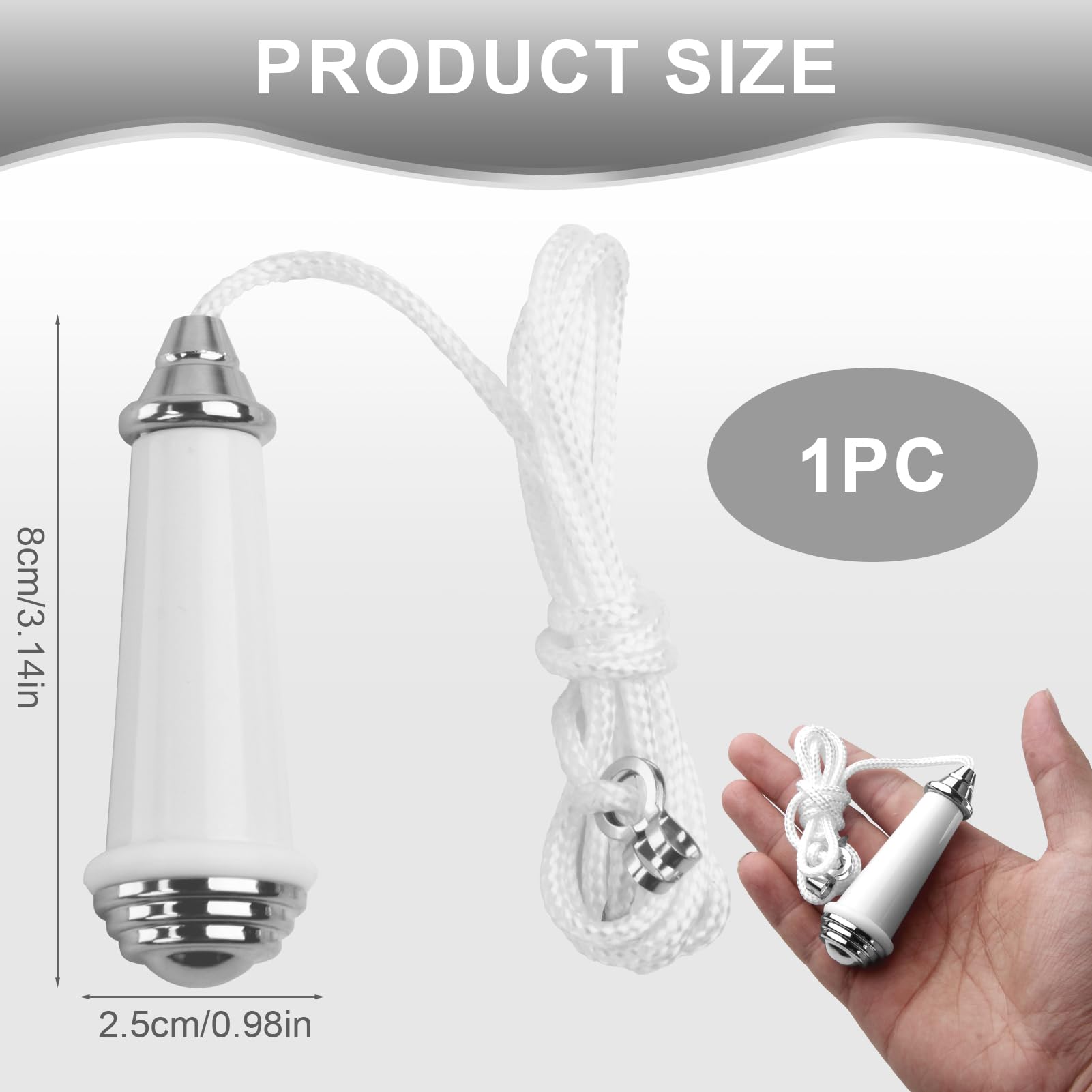 JUGCUT Luxury Chic Porcelain Bathroom Light Pull Cord switch for bathroom or wall Handle With 100cm Light Pull Cord Extension Chrome for Bathroom Toilet Light Ceiling Light Fan Switch (WHITE) - Image 2
